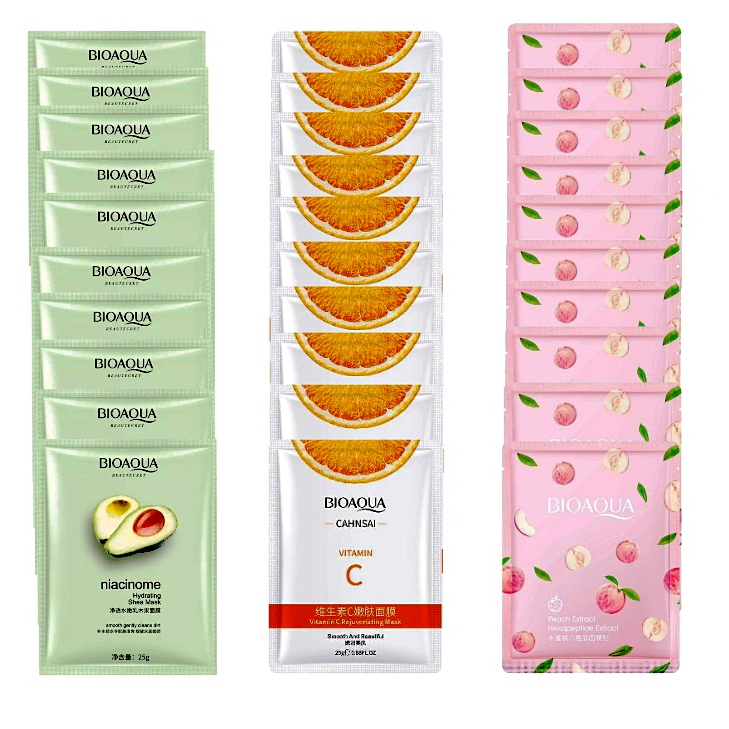 ماسک صورت بایو آکوا مدل bio وزن 25 گرم بسته 30 عددی